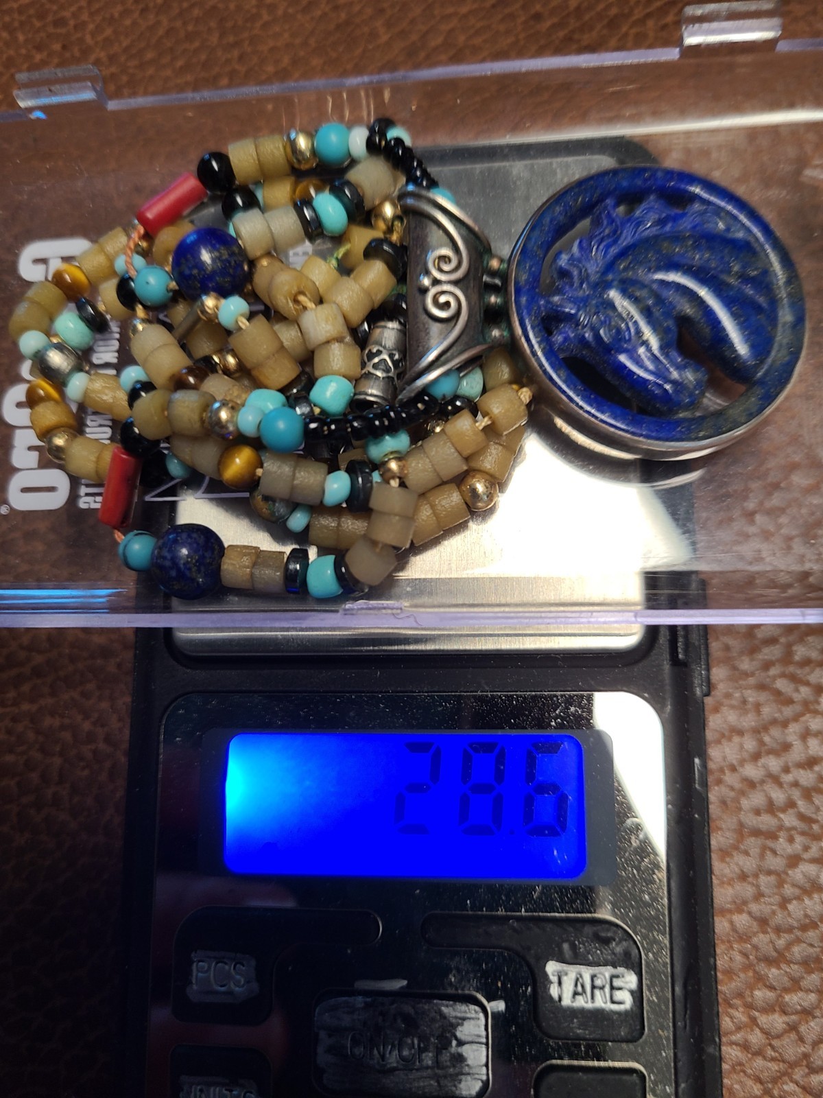 Vintage Sajen 14K Sterling Lapis Lazuli Turquoise Coral Horse Pendant Necklace