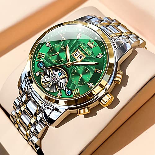 Men Automatic Watch Skeleton 5 Hands Mechanical Classic Luxury Multi Green