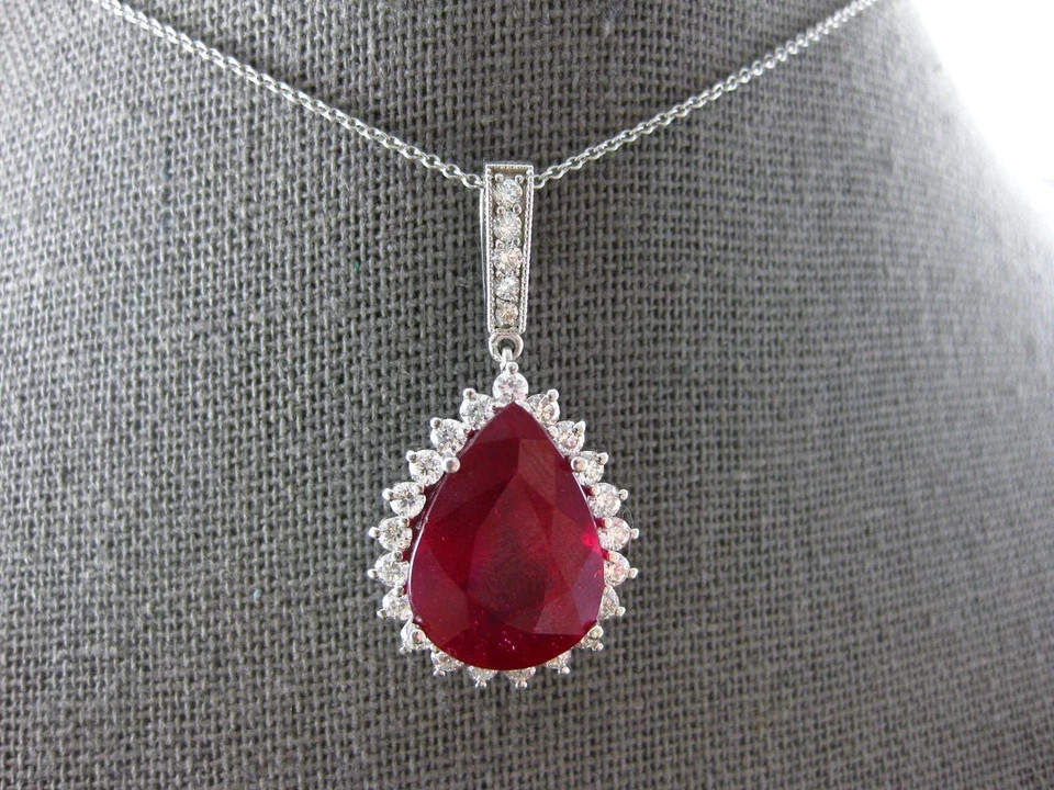 3.29 Ct Pear Cut Ruby Pendant Wedding Pendant 14K White Gold Solid