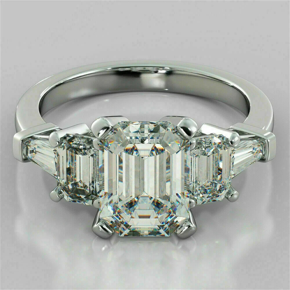 2.30Ct Lab Created Emerald Diamond Engagement Ring 14K White Gold Finish