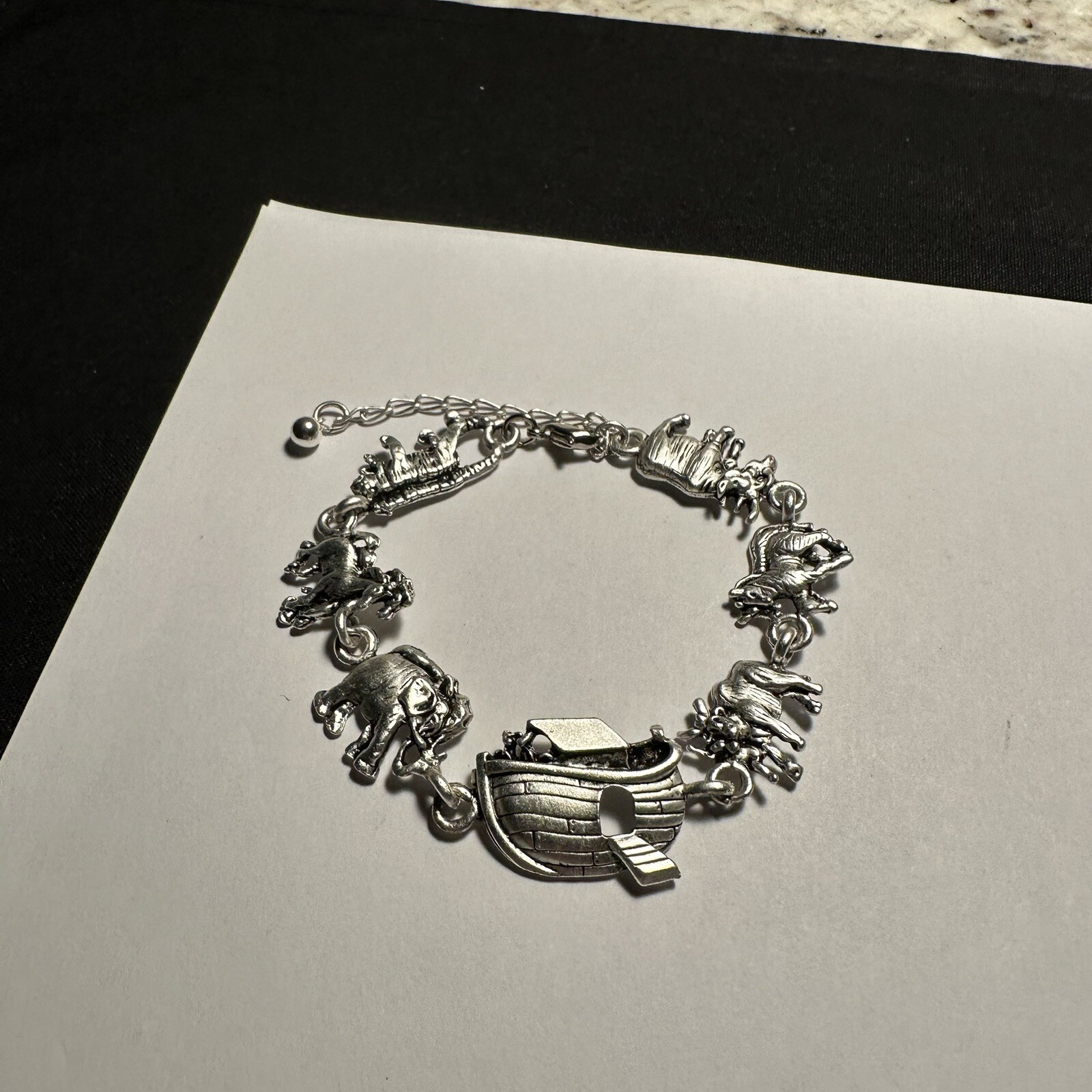 Silver Tone Noah’s Ark Animal Bracelet Extension Chain Adjustable 8 -9 1/2 Inch