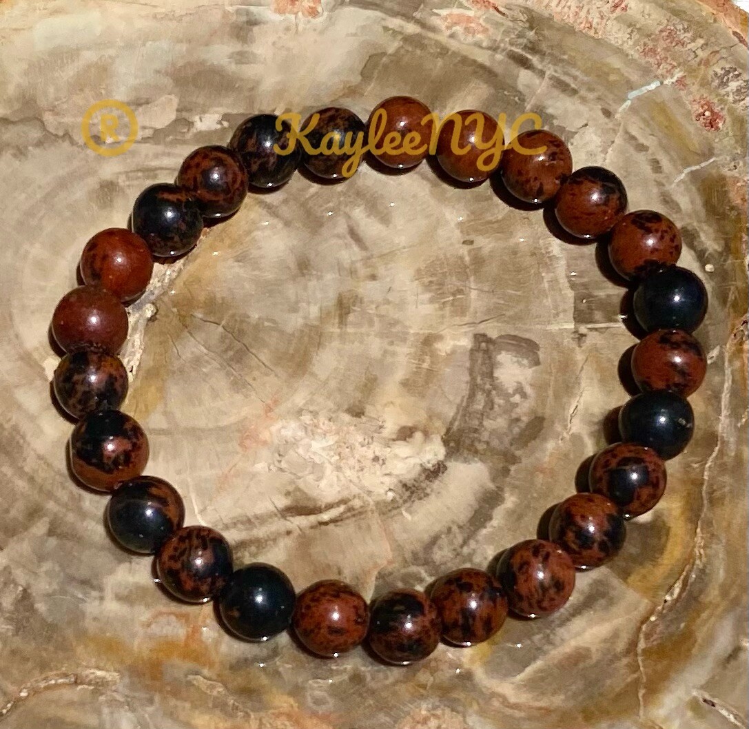 Wholesale 6 Pcs Natural Mahogany Obsidian 8mm 7.5” Crystal Stretch Bracelet