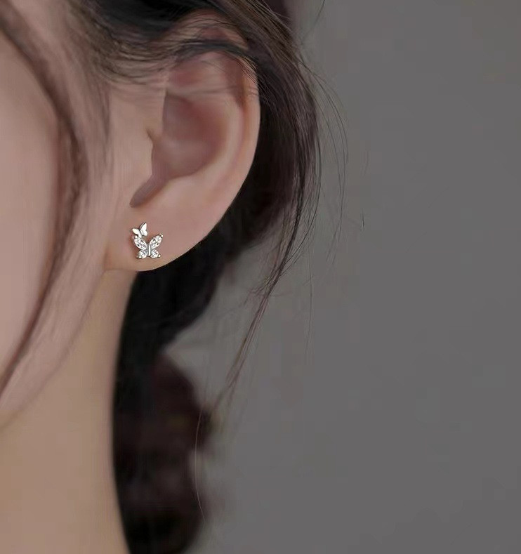 925 Sterling Silver Post Tiny Small Butterfly CZ Stud Earrings 8mm Gift I107