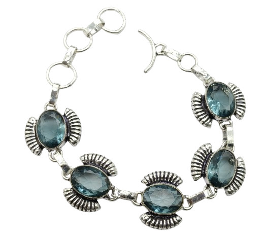 Blue Apatite Gemstone Silver Plated Handmade Bracelet Jewelry BR 31