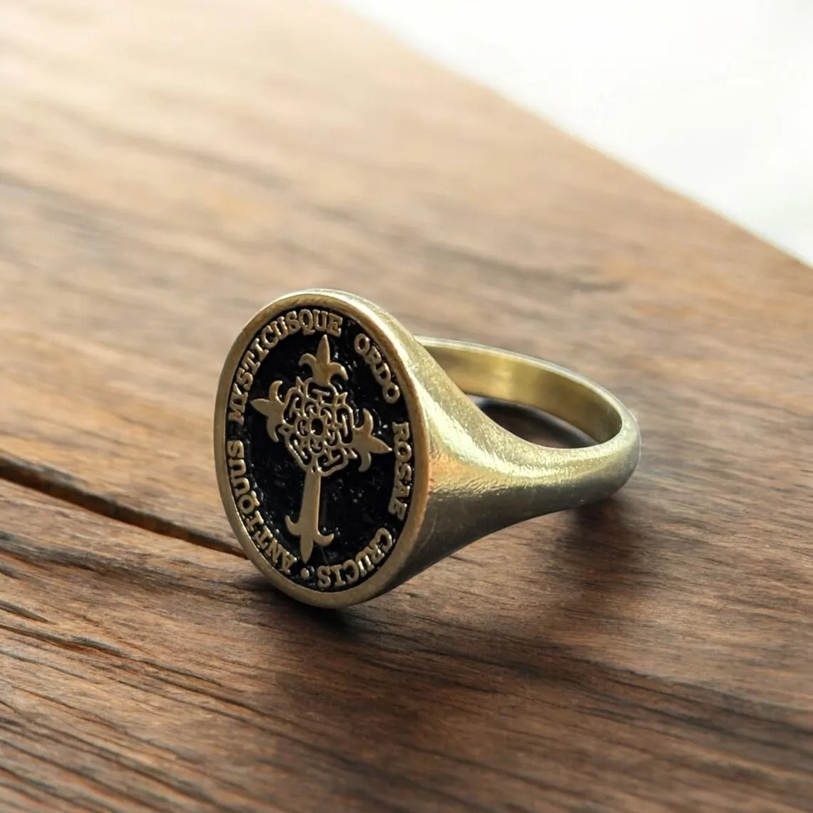 Sacred Rosae Crucis Signet Ring 925 Sterling Silver Rosicrucianism Symbol Ring