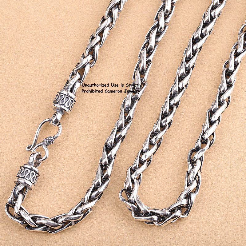 Pure S925 Sterling Silver Chain Men’s 6mm Round Wheat Link Necklace 55-56g 24in
