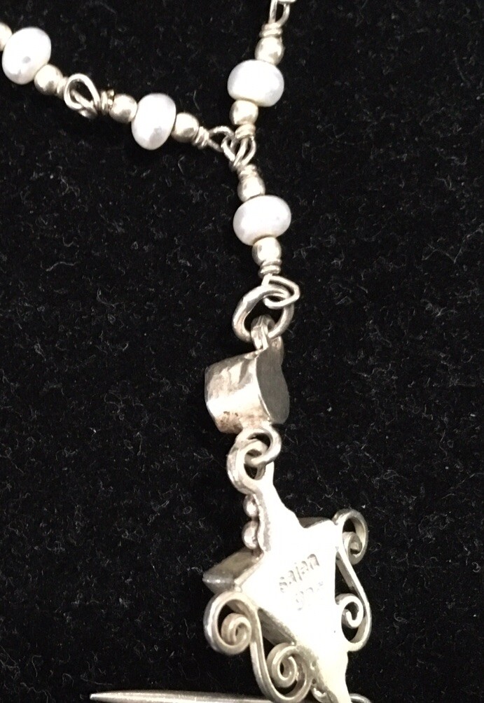 Vintage SAJEN Sterling Pearl Y-Drop Necklace