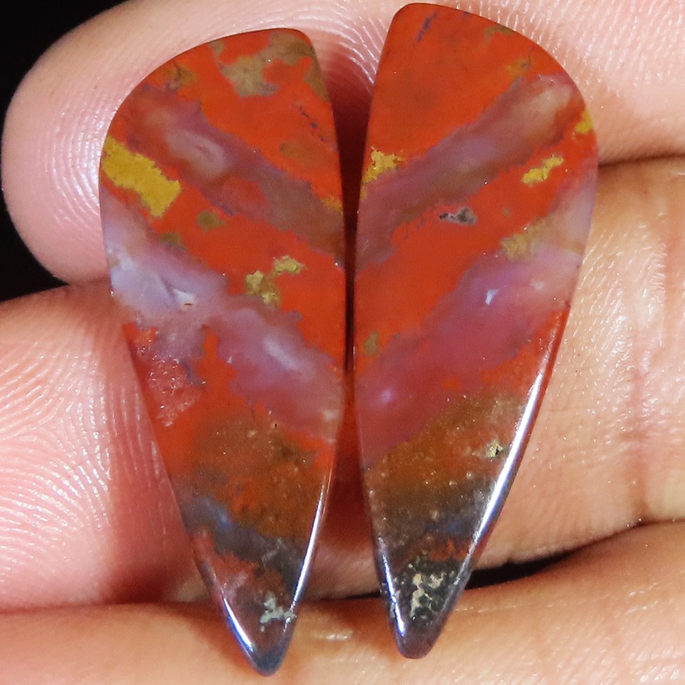 21.25 Ct Natural Bloodstone Pair Cabochon Bloodstone Gemstone 11x31x3 mm TP200