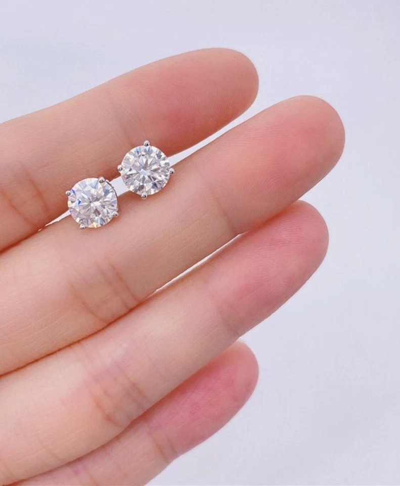 1.00 Ct Round Cut Lab Created Moissanite Stud Earrings 14K White Gold Plated