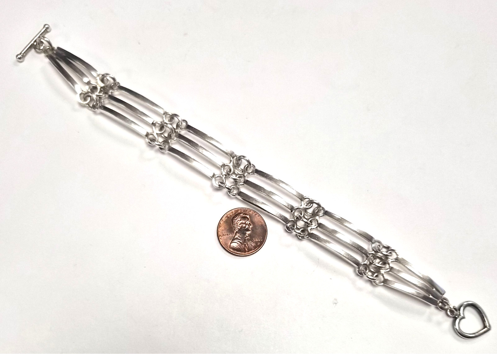 Vintage Mexico Taxco 925 Sterling Silver Modernist 3 Bar Link 8″ Toggle Bracelet