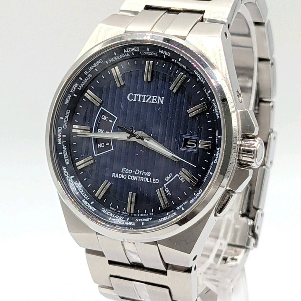 CITIZEN Eco Drive H145 S116643 Watch Solar Men’s Round Silver Date Y2K 00S CITIZ