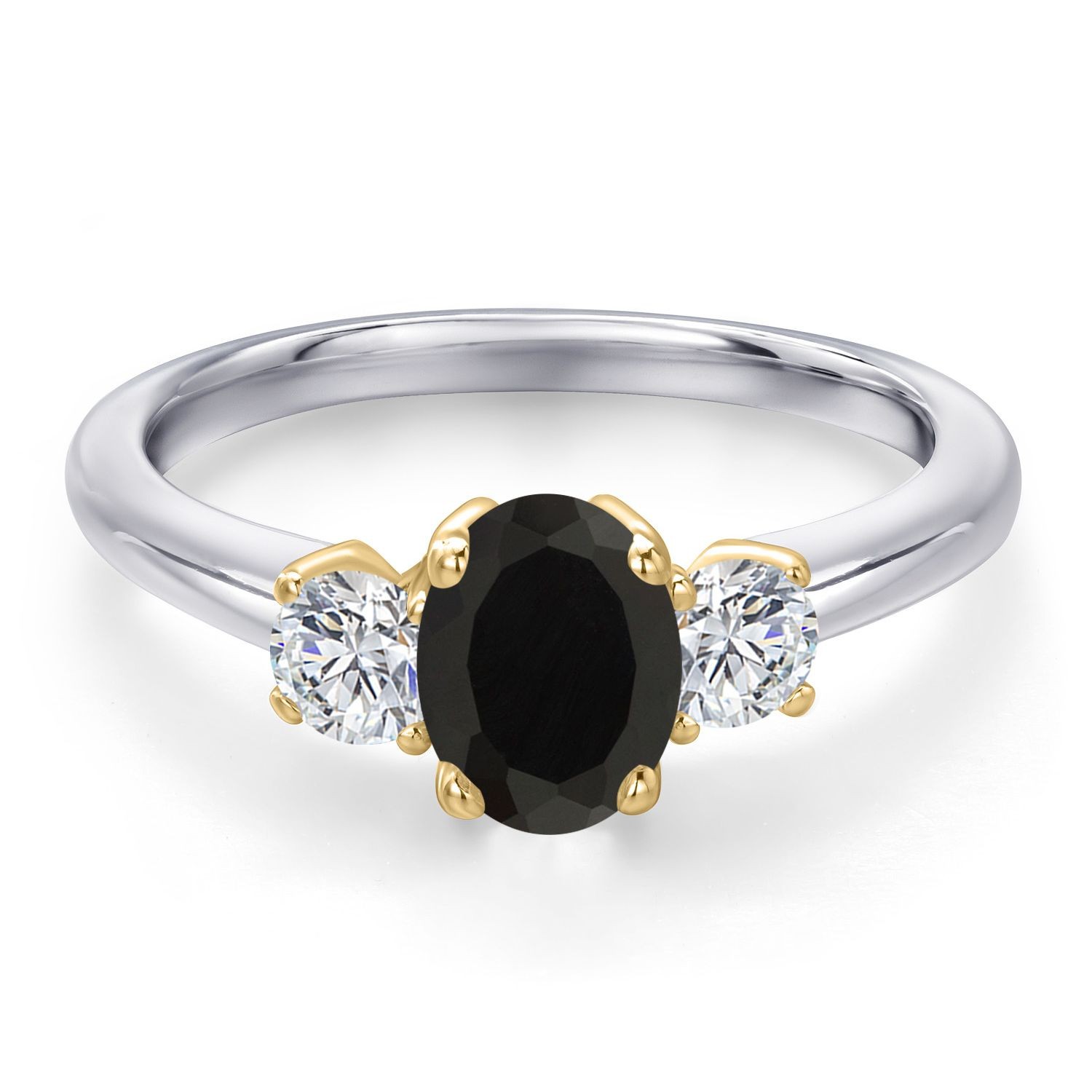 925 Silver and 10K Yellow Gold Onyx and Lab Grown Diamond Engagement Ring For