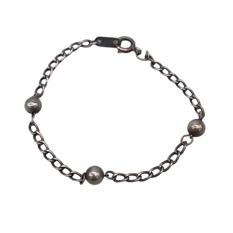 925 Sterling Silver Beaded Spacers Chain Bracelet Casual College Work Minimalist