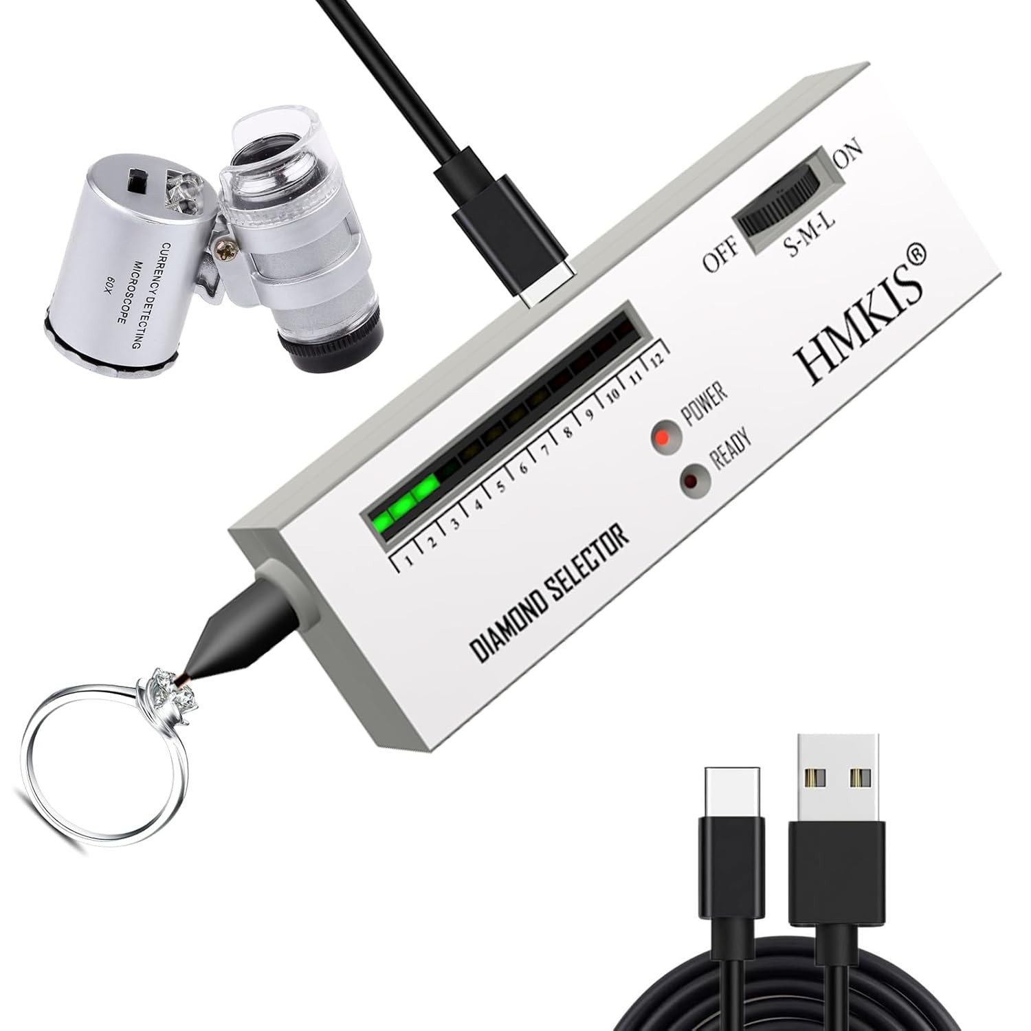 Non-Rechargeable Diamond Tester Pen: 60X Magnifier & USB Power for Quick Testing