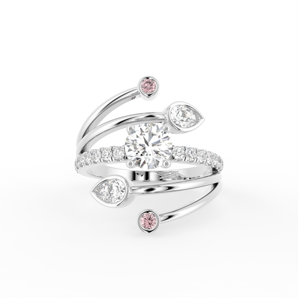 18K White Gold Round/Pear Lab Grown Diamond Wedding Ring 1.06ct Certified