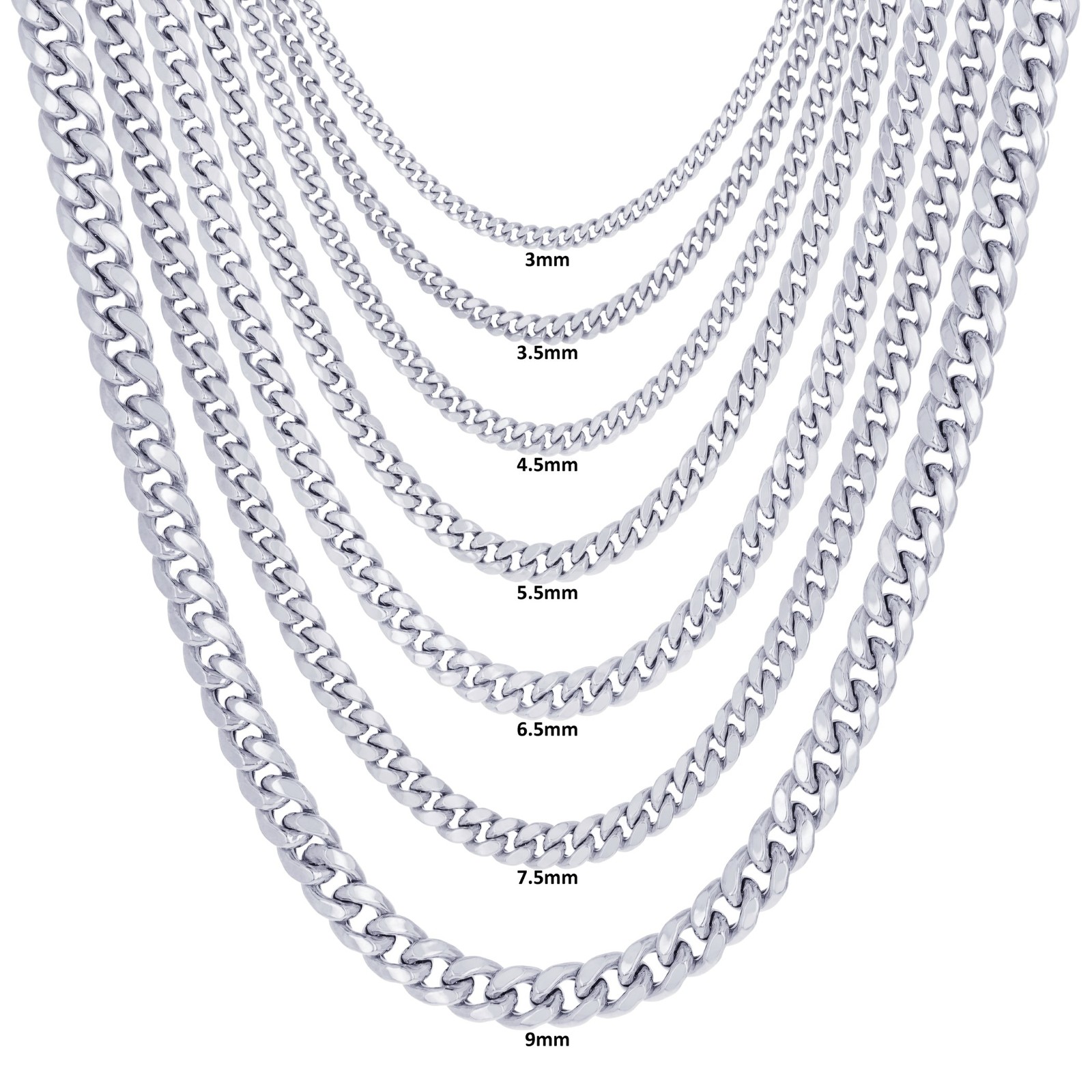 10K White Gold 3mm-9mm Miami Cuban Link Necklace Chain or Bracelet, 7″-30″