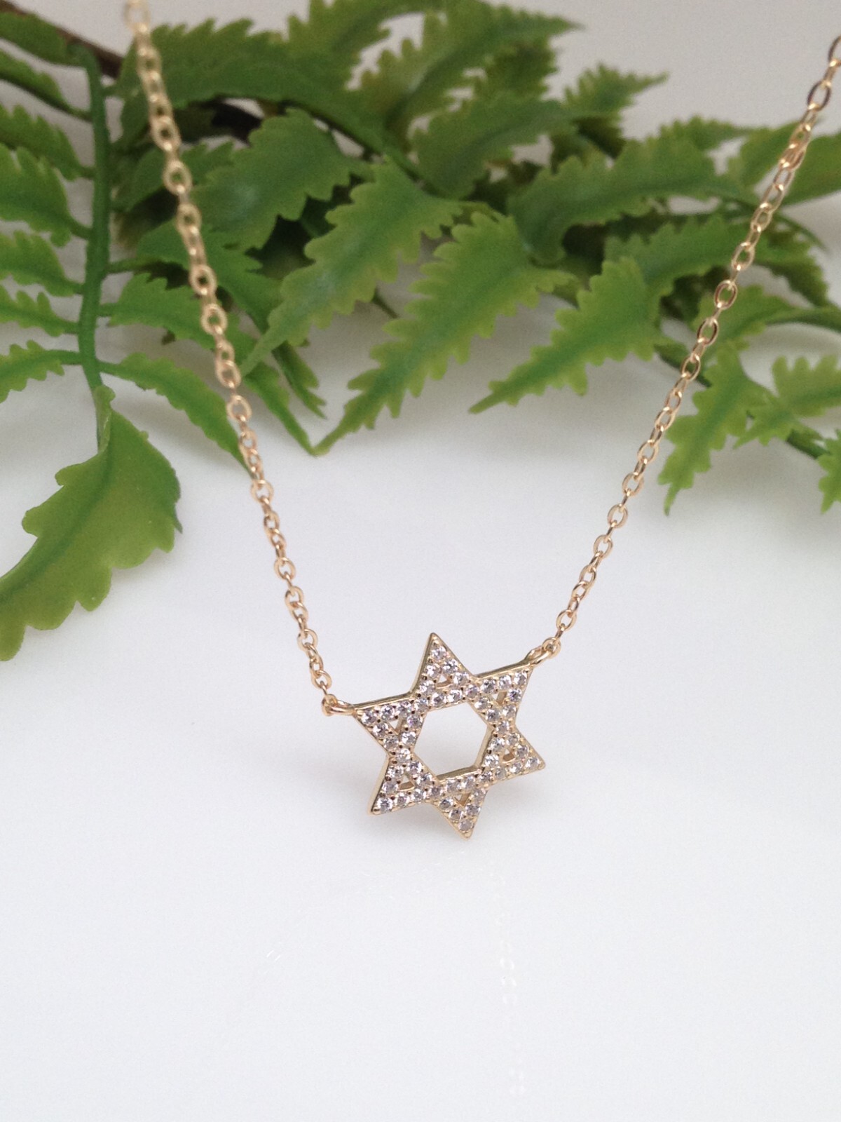 925 Sterling Silver Cz Star of David Pendant Necklace Womens 14.5mm(0.57″) Gold