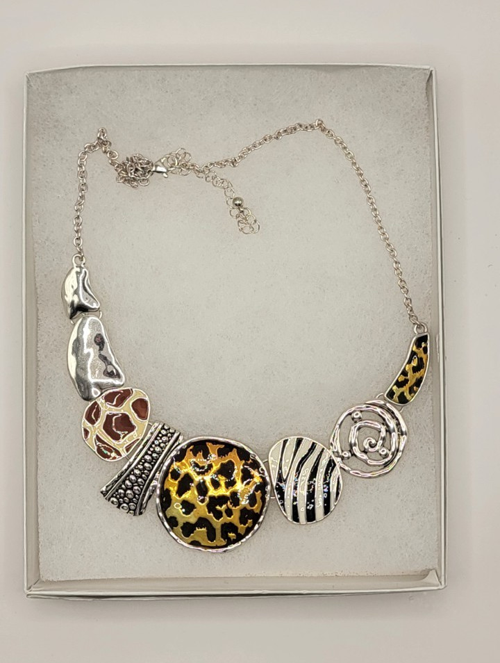 Silver Tone Animal Charm Statement Necklace Cable Chain Lobster Closure