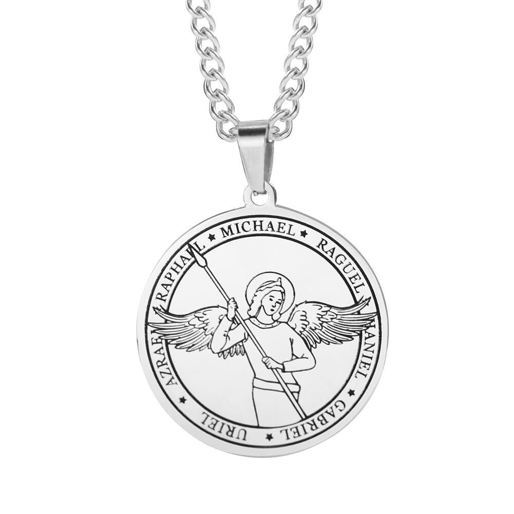Saint Michael Pendant Necklace Archangel Catholic Medal Amulet Necklace