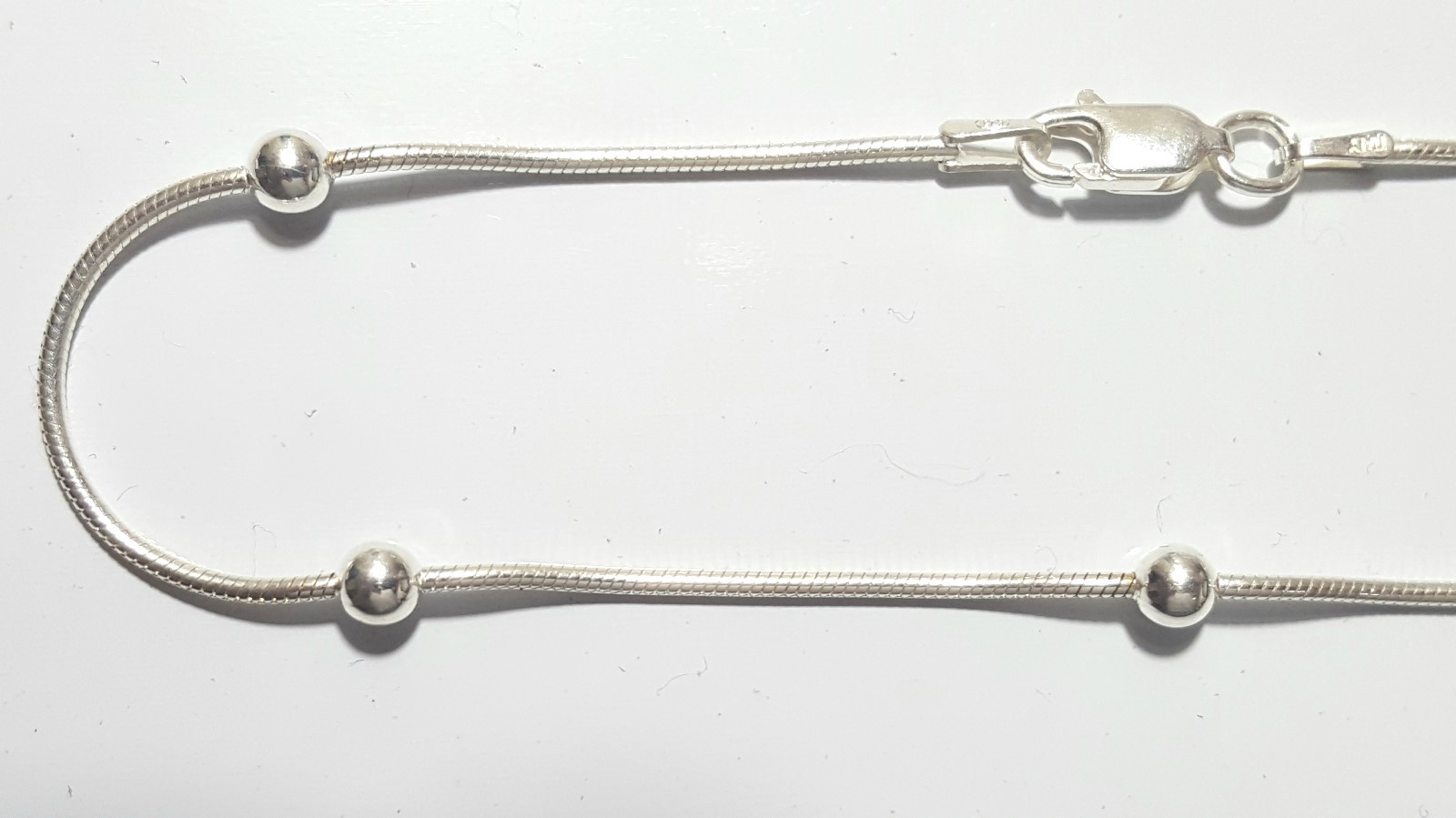 Snake Chain Bracelet 8 inch Long 925 Sterling Silver 1mm with 4mm Balls Italy