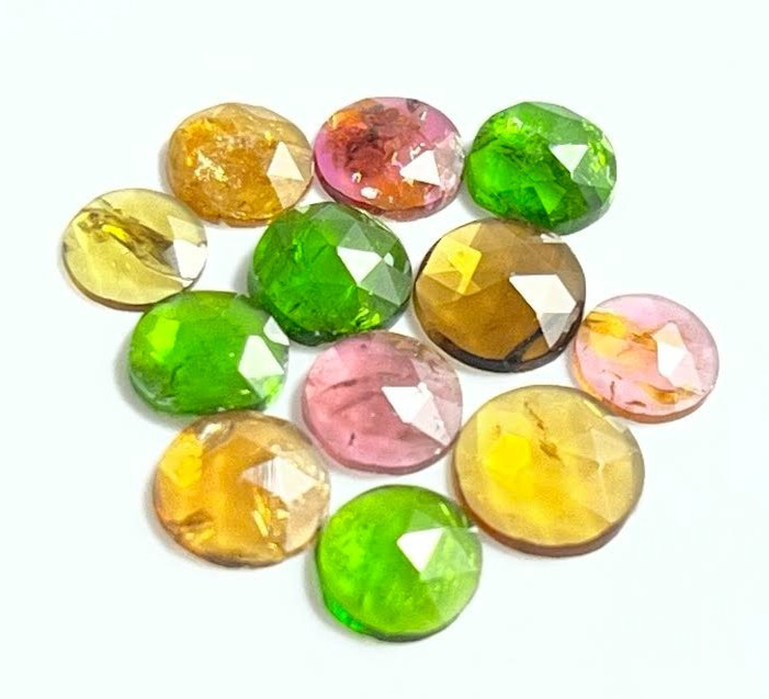 MULTI TOURMALINE LOOSE GEMSTONE 6 TO 7 MM ROUND ROSECUT 12 PEICES 6.80 CARATS