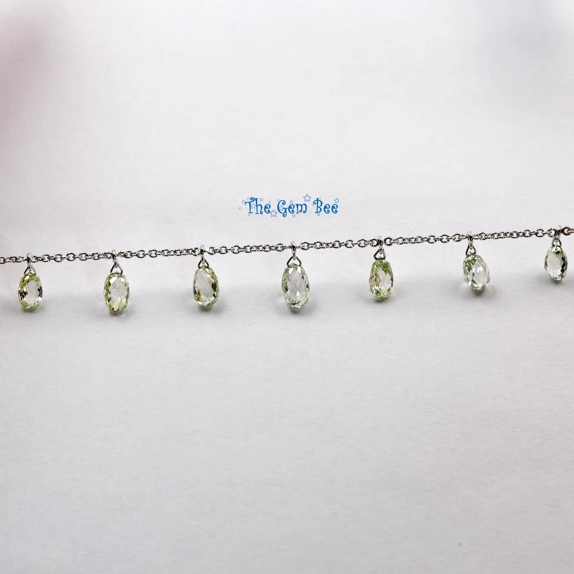 3.17CT Fancy Green Diamond Briolette Bead 18k White Gold Adjustable Necklace 18″
