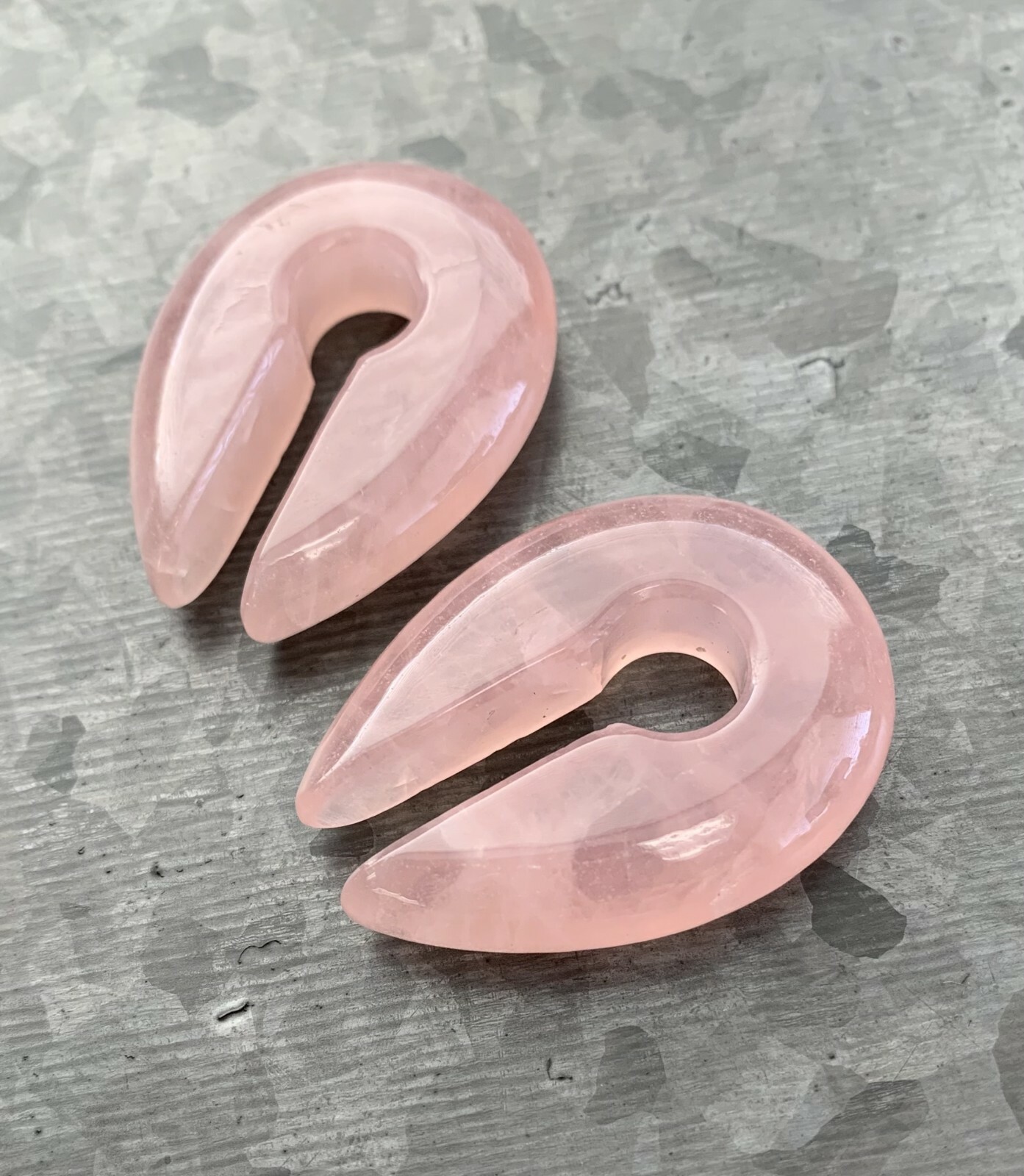PAIR Rose Quartz Stone Keyhole Hanger Ear Weight Plug Gauge Tunnel