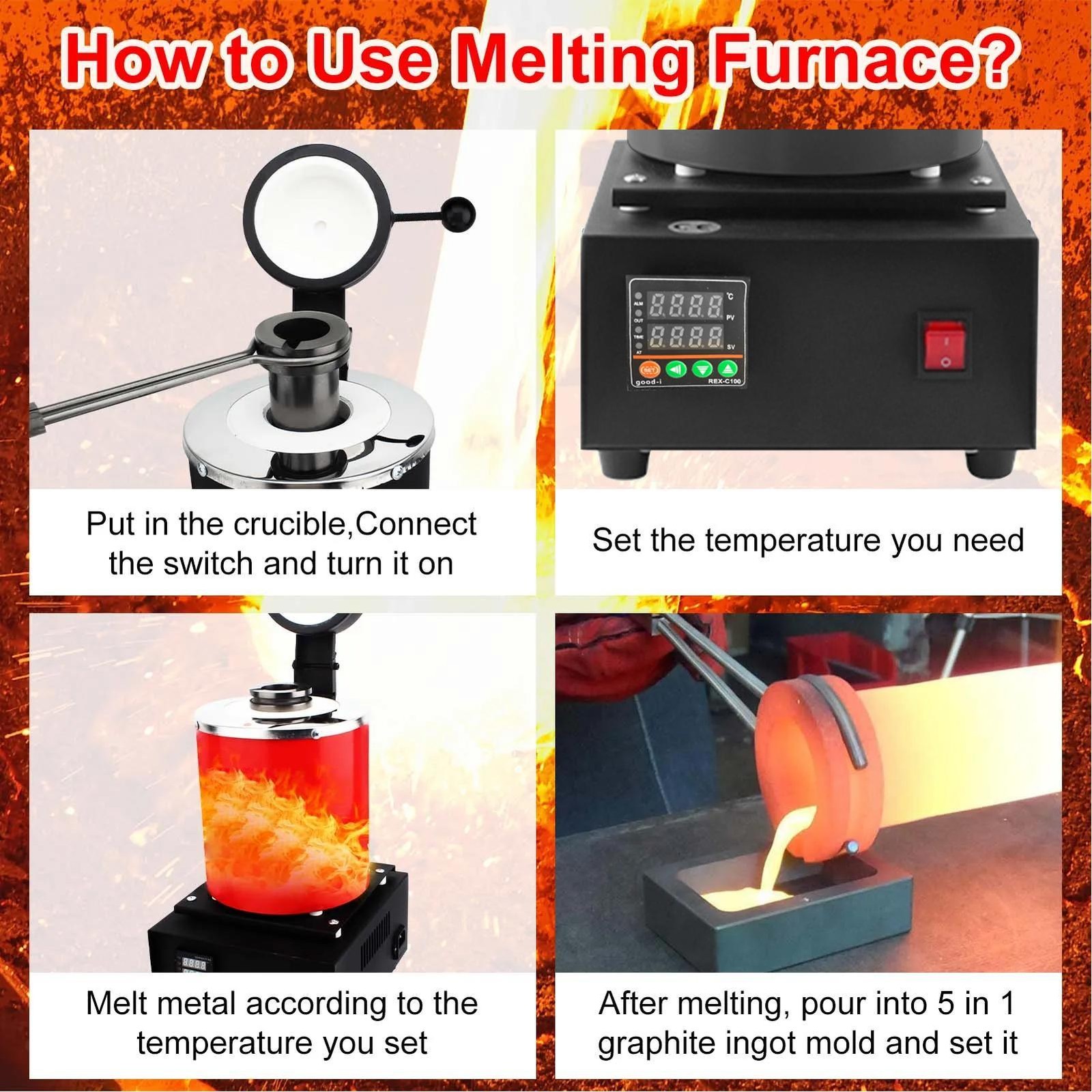 Electric Gold Melting Furnace 1500W With Digital Control And Crucibles