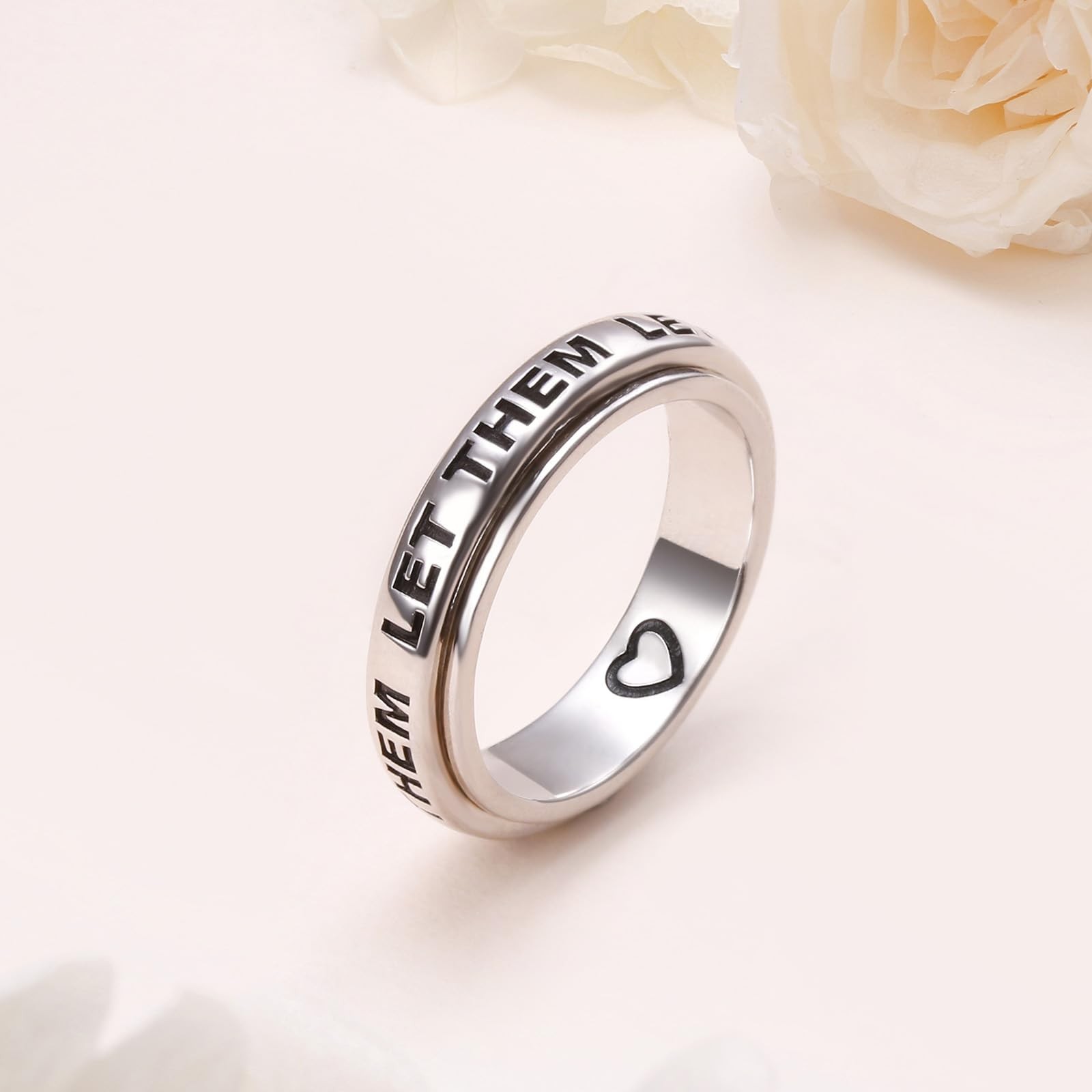 Let Them Spinner Ring 925 Sterling Silver Anxiety Fidget Ring for Heart Spinn…