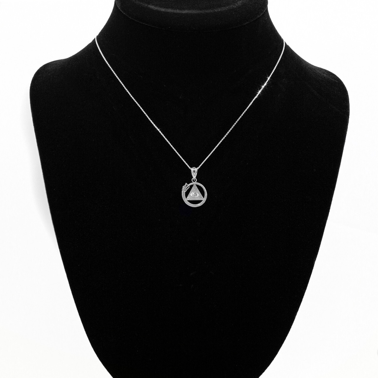 Gold 3D Ouroboros Snake Eye of Providence Pyramid Pendant Necklace