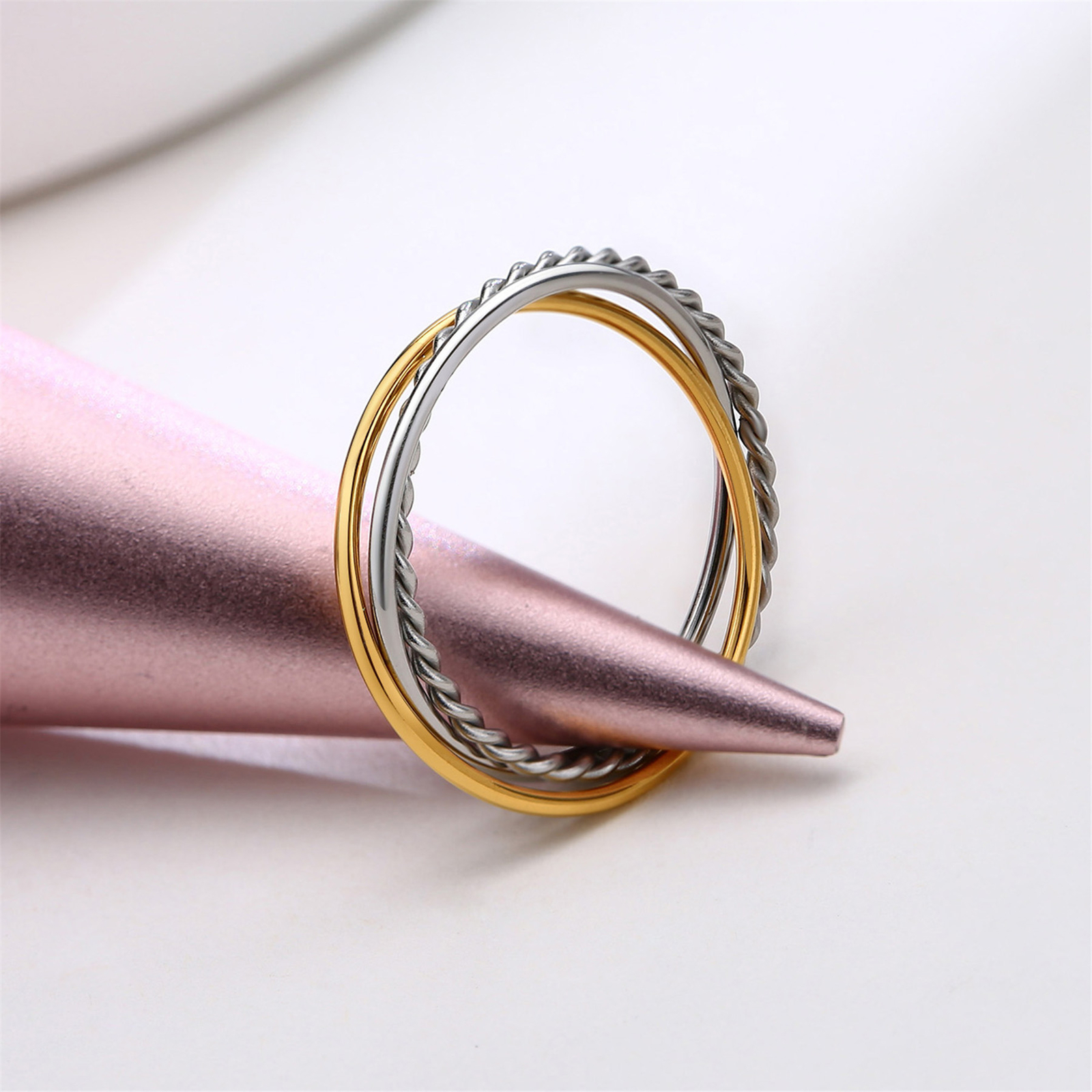 3-in-1 Stainless Steel Women Ring Band Wedding Engagement Anniversary #6-9
