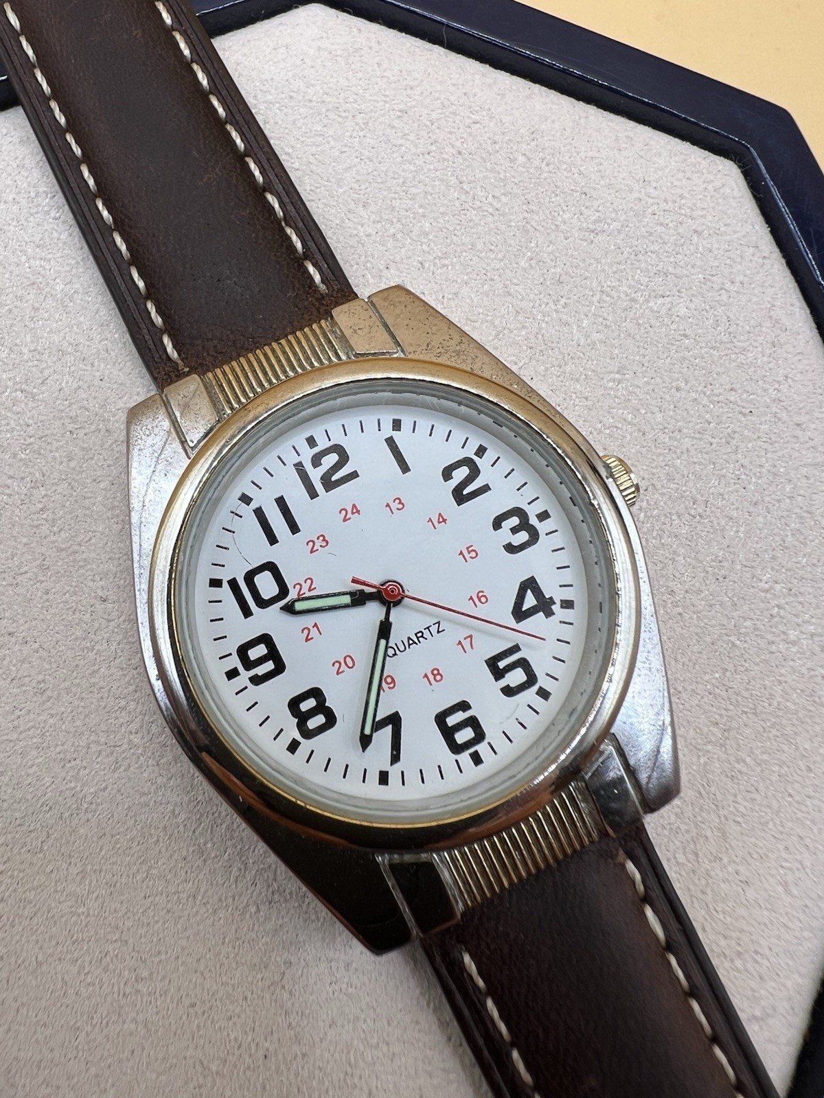 vintage Accutime Watch Corp men’s quartz field watch . 24-hour military dial .