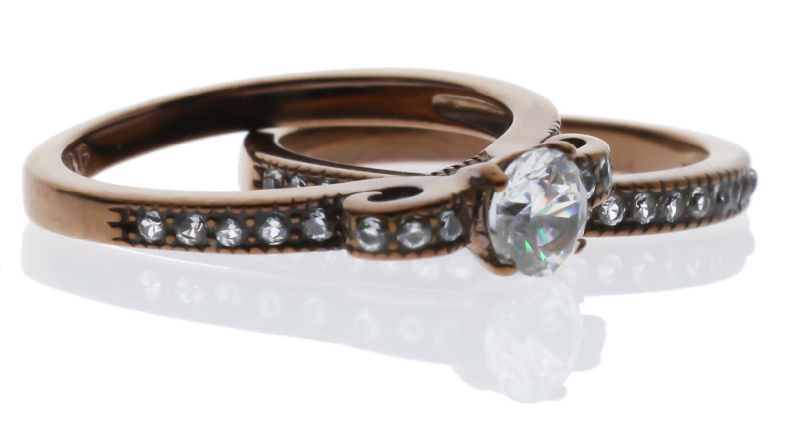 2.15 Carat cz Ribbon Wedding Set 2 Ring Coffee IP Stainless Steel Size 8 T12