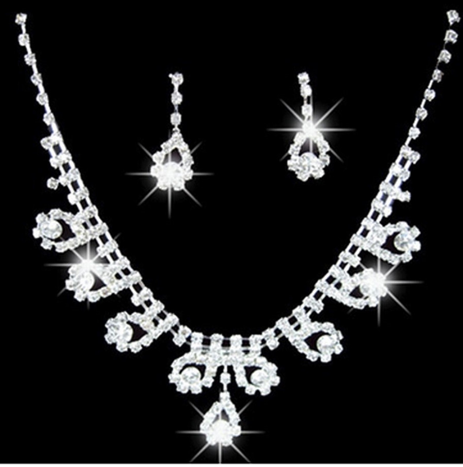 Rhinestone Necklace & Drop Earrings Set – Bridal, Bridesmaid, Prom Night Sparkle
