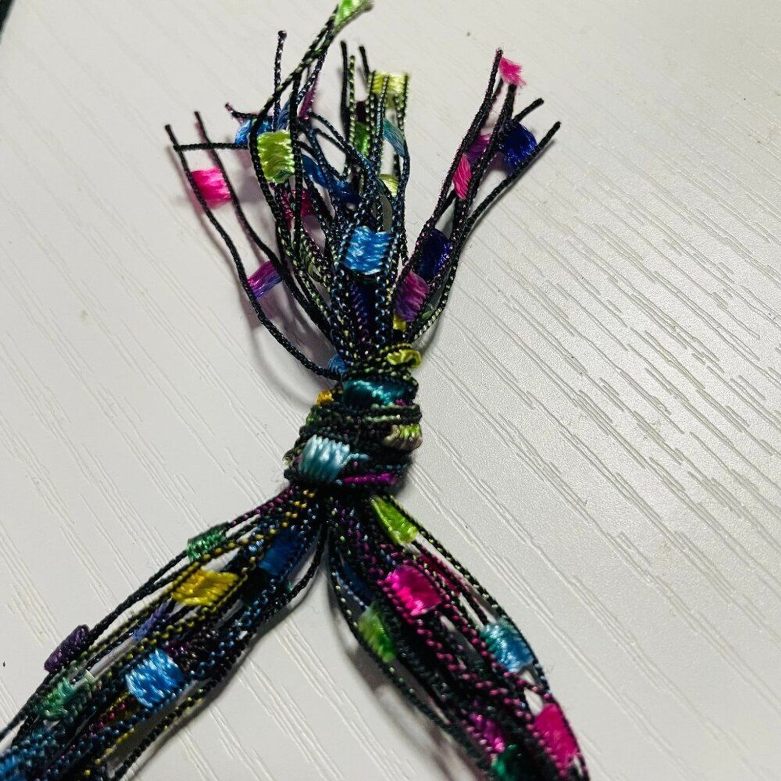 Multicolor 6 Strand Ribbon Yarn Boho Festival Necklace Feather Light