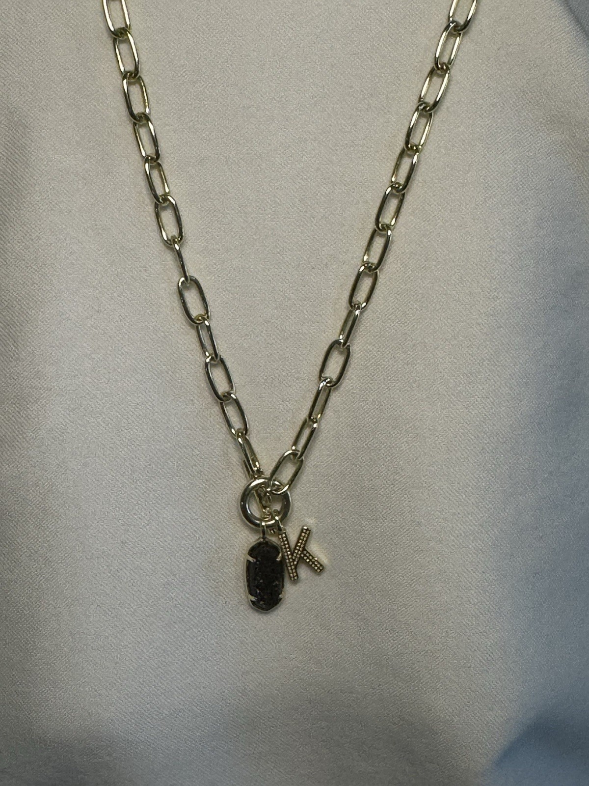 Kendra Scott Paperclip Chain Gold Plated Necklace with Charms Black Druzy