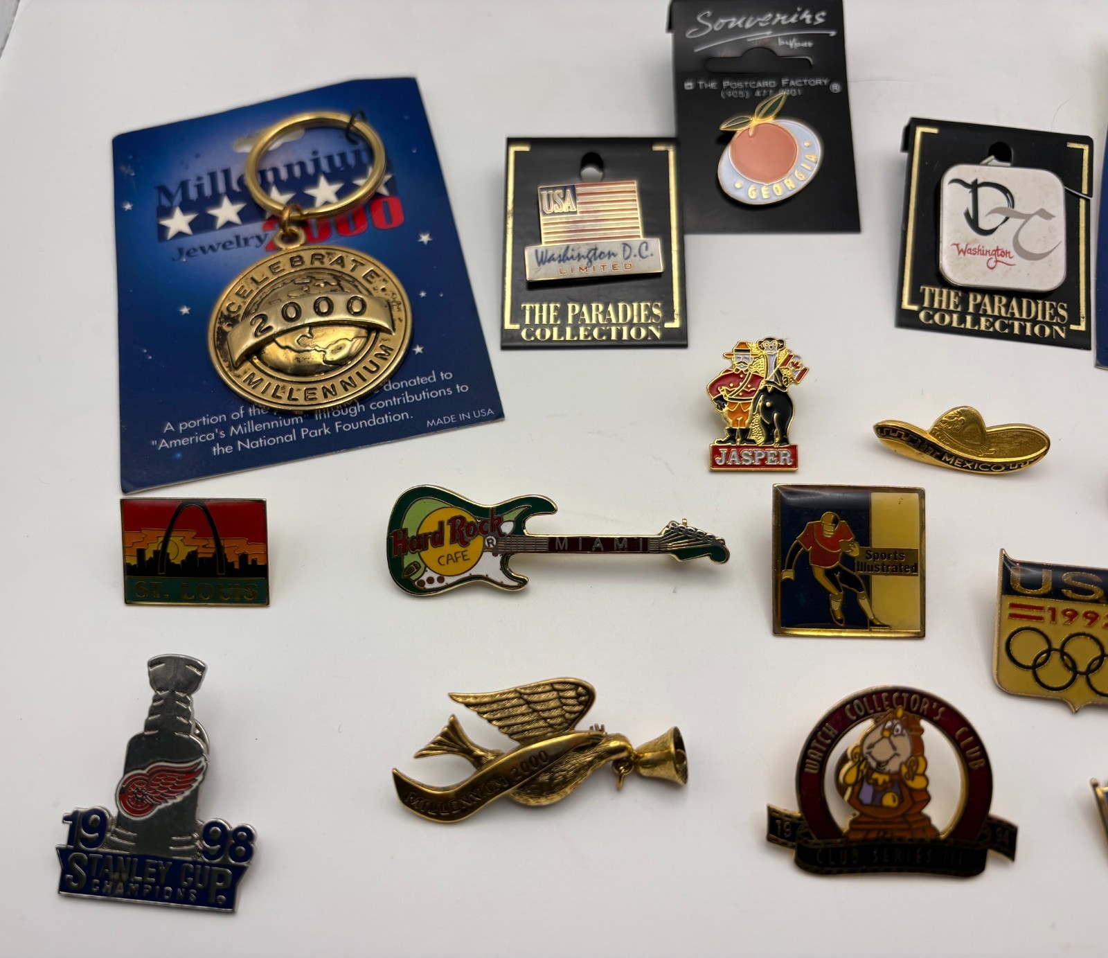 Vintage Lapel Pin Lot of 20 Disney Cogsworth Red Wings Olympics Travel Souvenirs
