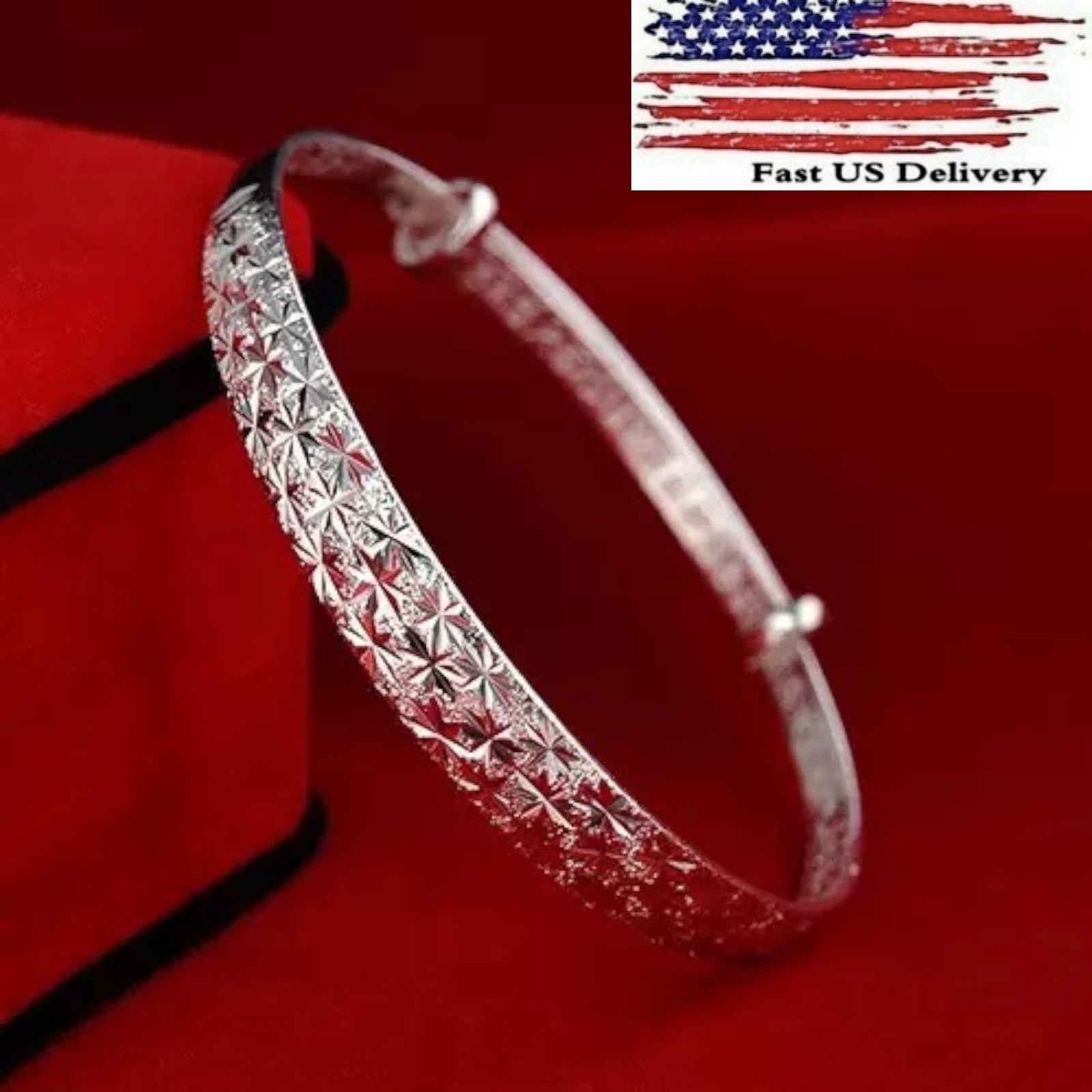 Silver Plated Chain Bangle Cuff Charm Bracelet Fashion Jewelry Lab-Created B96