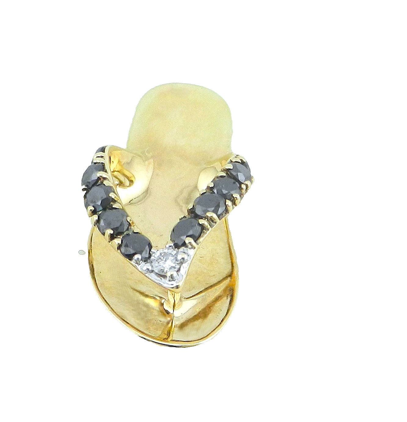 14k Yellow Gold Black White Diamond Summer Flip Flop Pendant Charm 1.76gr DC