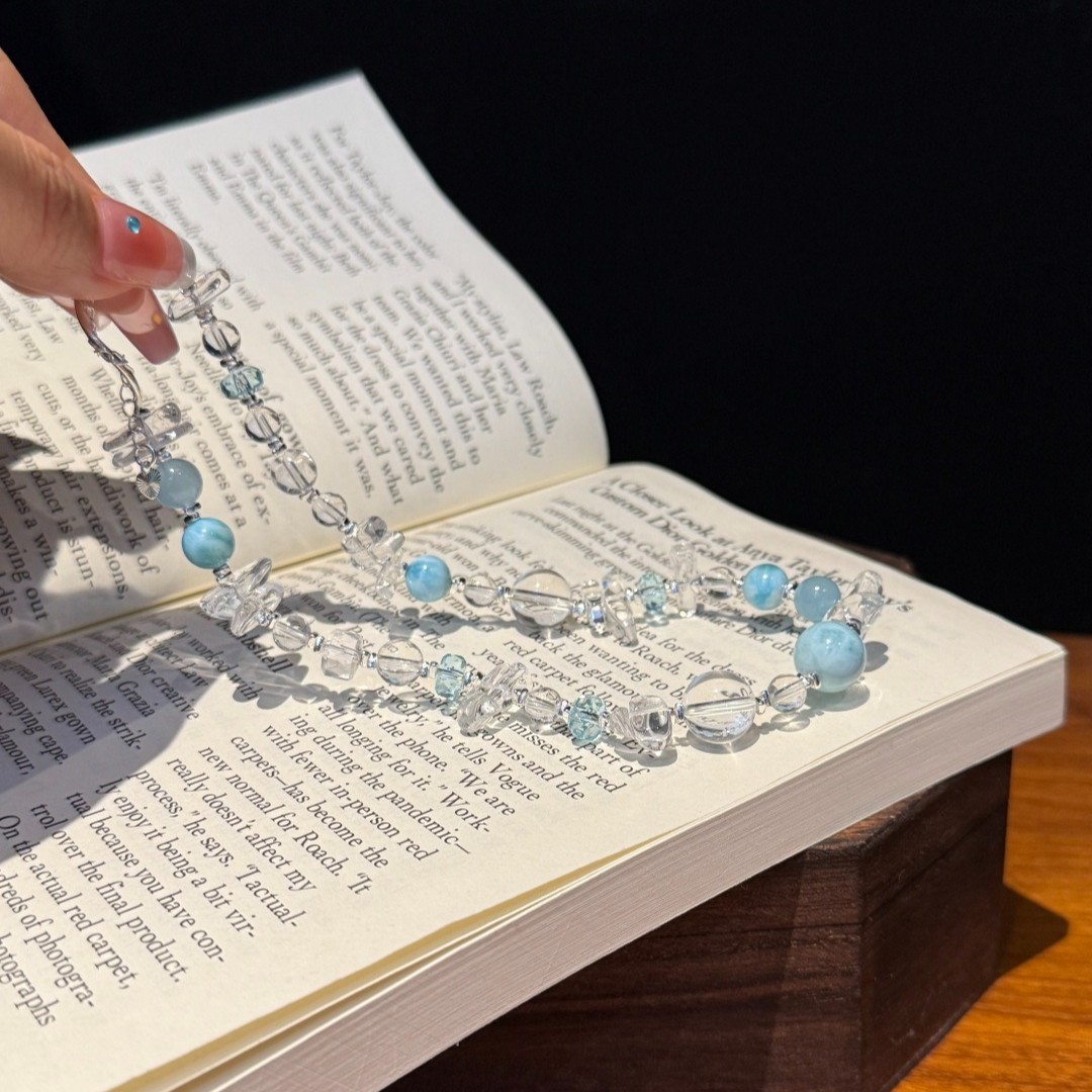 Natural White Crystal with Larimar Original Design Handmade Bracelet