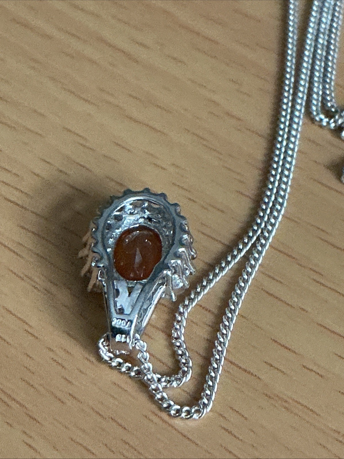 925 Silver Fire Opal & Sapphire Pendant & 46cm chain/ TGGC