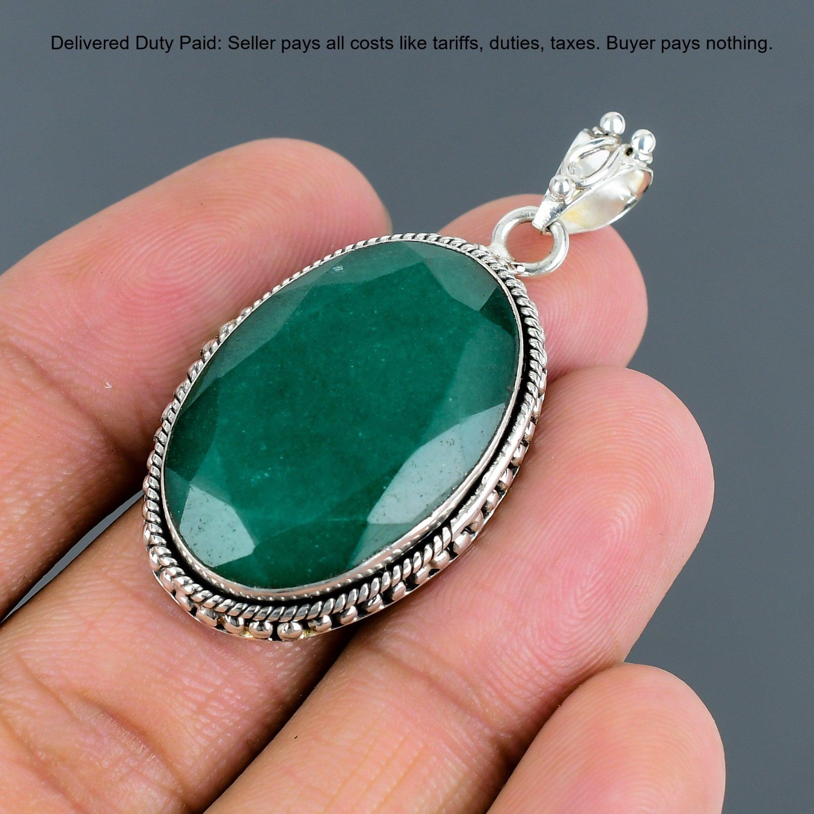 Natural Zambian Emrald 925 Silver Sister Bezel Handcrafted Boho Pendant Jewelry