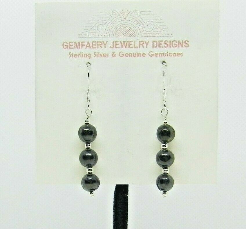 Sterling Silver Natural Russian SHUNGITE Gemstone Earrings #8114…Handmade USA