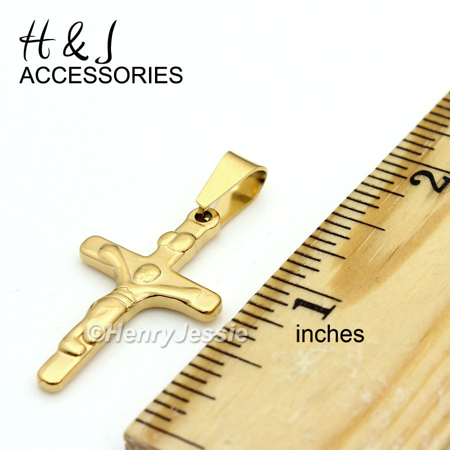 24″Stainless Steel 3mm Gold Plated Cuban Curb Necklace Small JESUS Cross Pendant