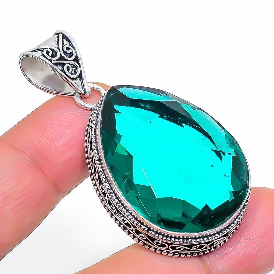 Apatite Gemstone Pendant Handmade Unique Design Pear Shape Vintage Jewelry 2.20″