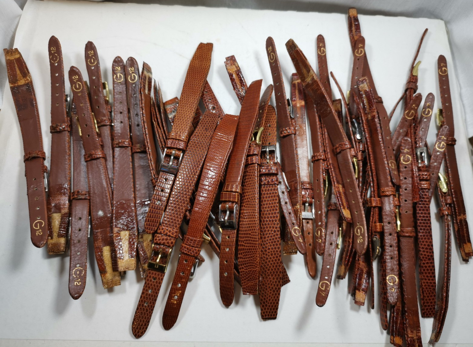 Lot 40 x Vintage Watch Straps Brown Leather Open-Ended Glue-On 7mm-12mm G12 NOS