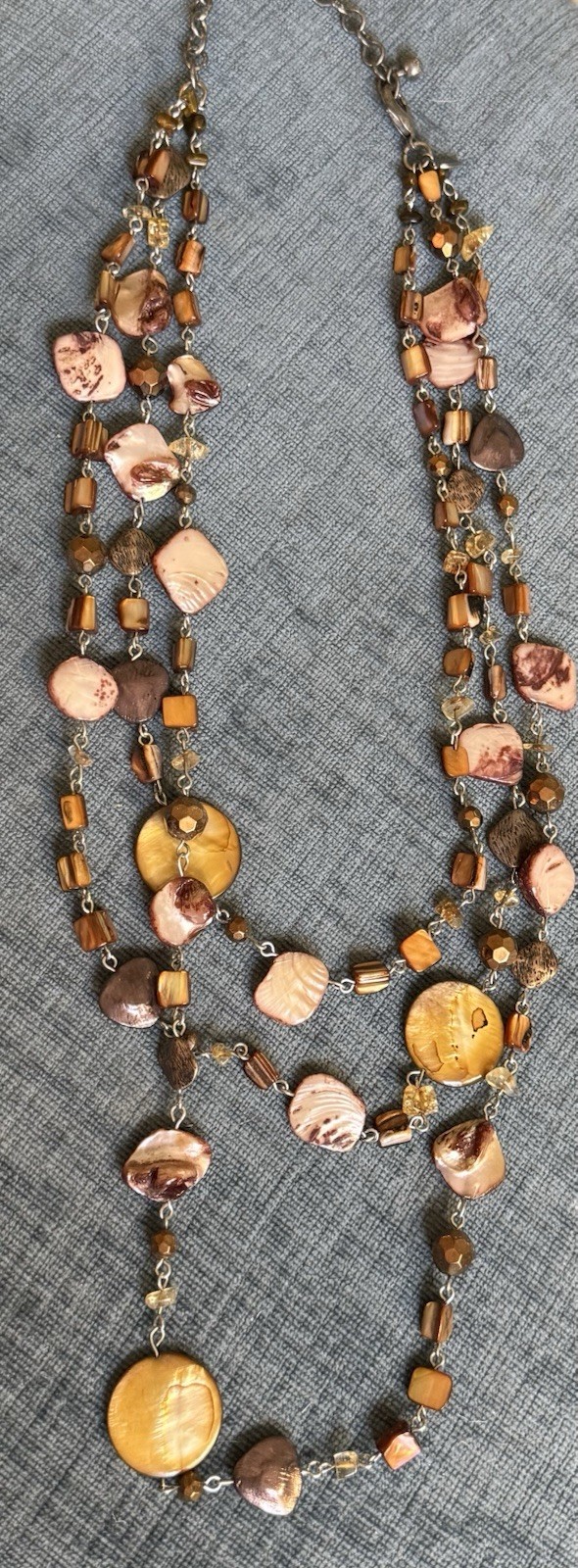 Chico’s Warm Brown Shell And Icy Beaded Multi Strand Statement Necklace