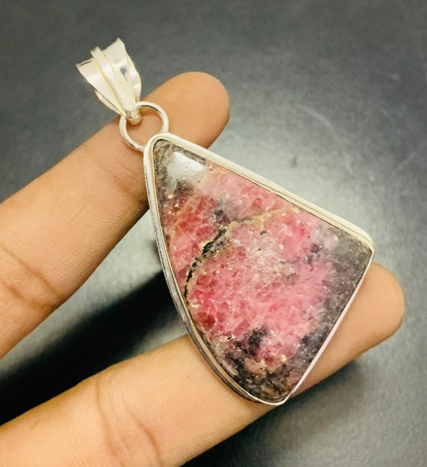 Rhodonite Gemstone 925 Sterling Silver Handmade Pendant Jewelry Gift For Wife