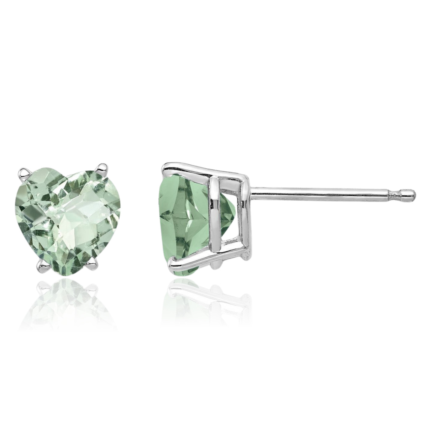 14K Solid White Gold 1.40 ct Green Quartz Medium Stud Earrings 6mm 1/4 inch
