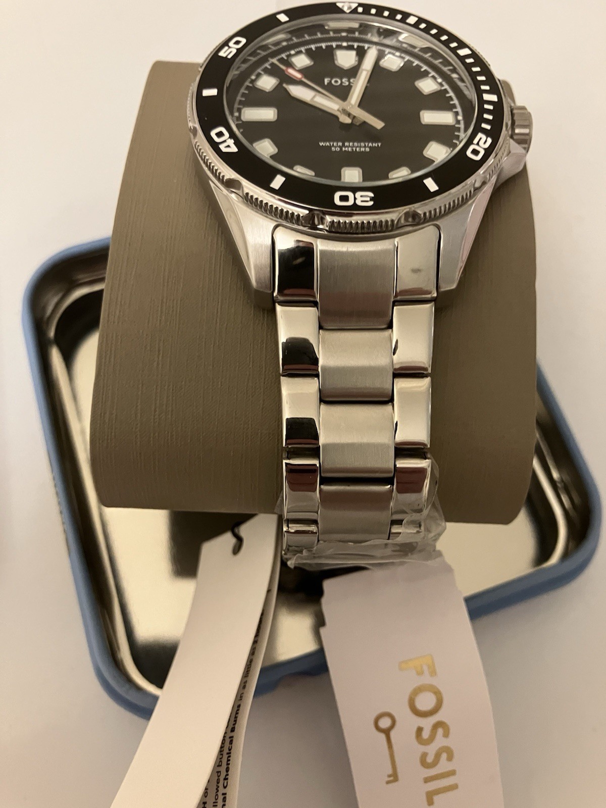 Fossil Blue Dive, Silver Stainless Steel Quartz Watch, Miyota 2115 Date, NIB